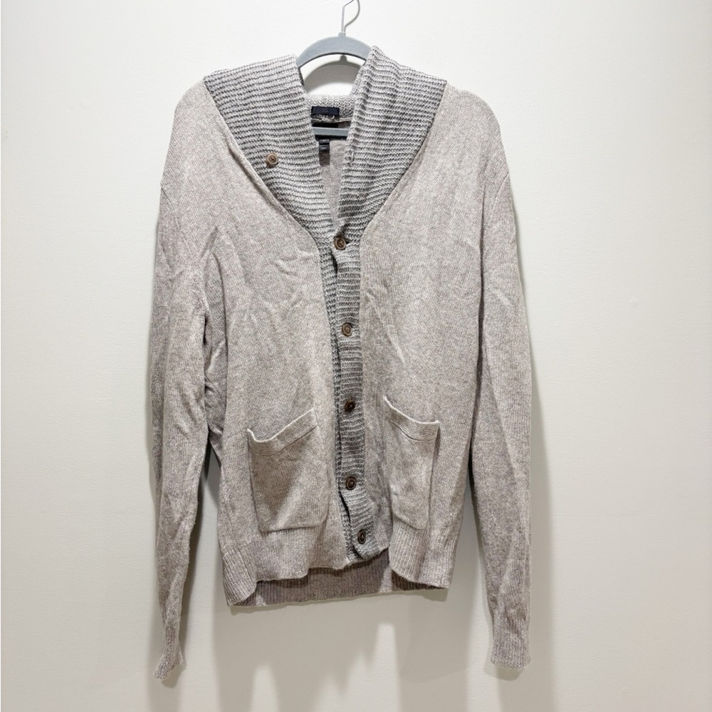 J. Crew Men's Slim Softspun Contrast Cardigan Grey Sweater Size Medium